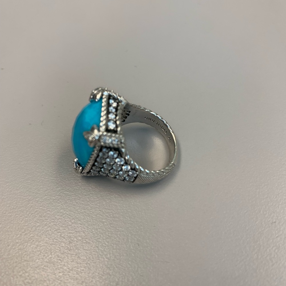 Judith Ripka SS, CZ and turquoise Monaco ring -size 6.75 - Picture 3 of 16